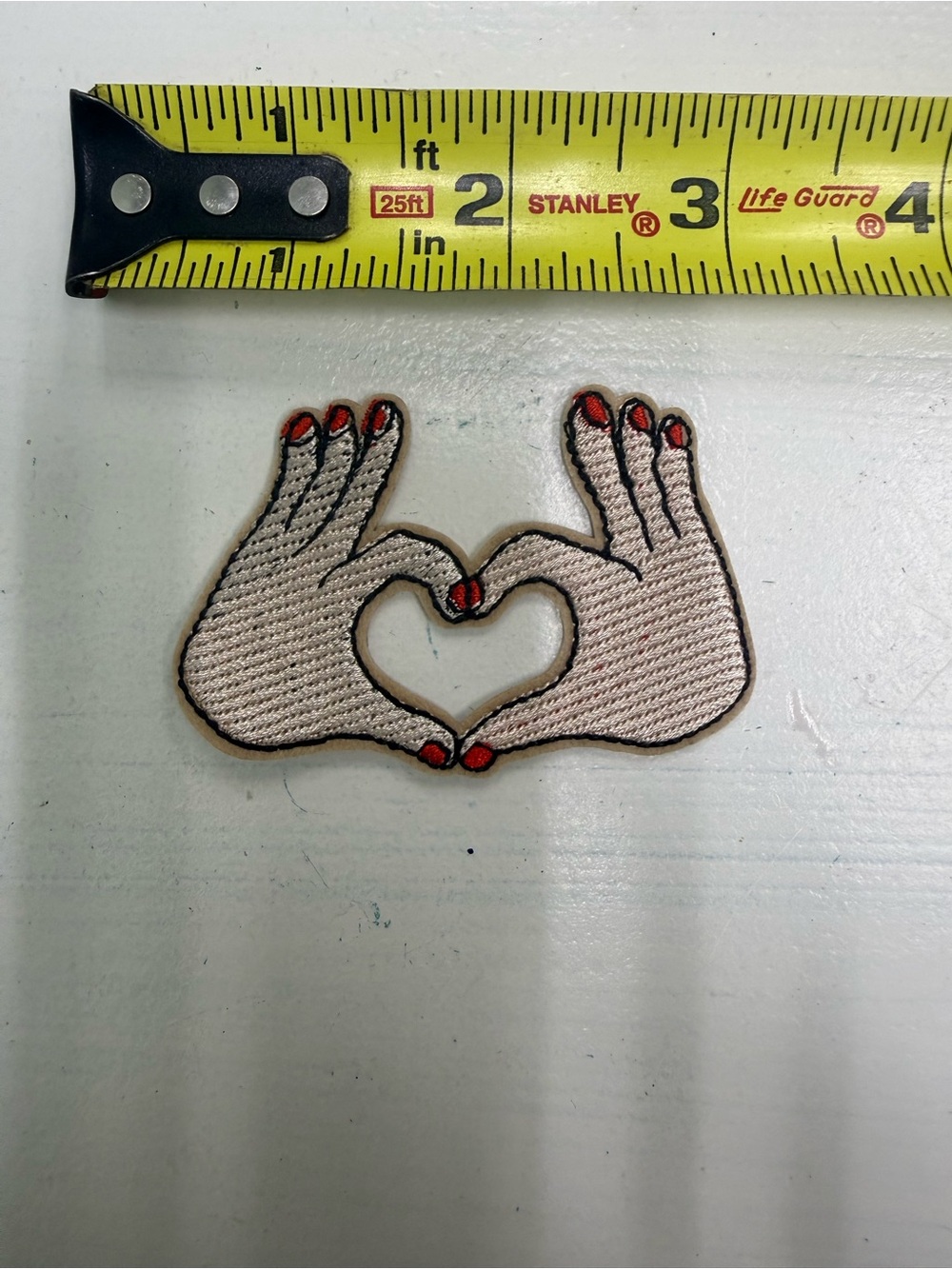 Embroidered Heart Hands Patch – Cream with Red Accent